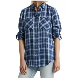Lauren Ralph Lauren Black Label Plaid Cotton Twill Shirt Blue Womens Size 2X